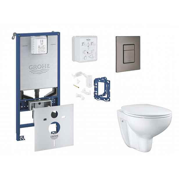 Grohe Rapid SLX - Set předstěnové instalace, klozetu, sedátka SoftClose, tlačítka Skate Cosmopolitan a sady pro vhazování tablet, kartáčovaný Hard Gra