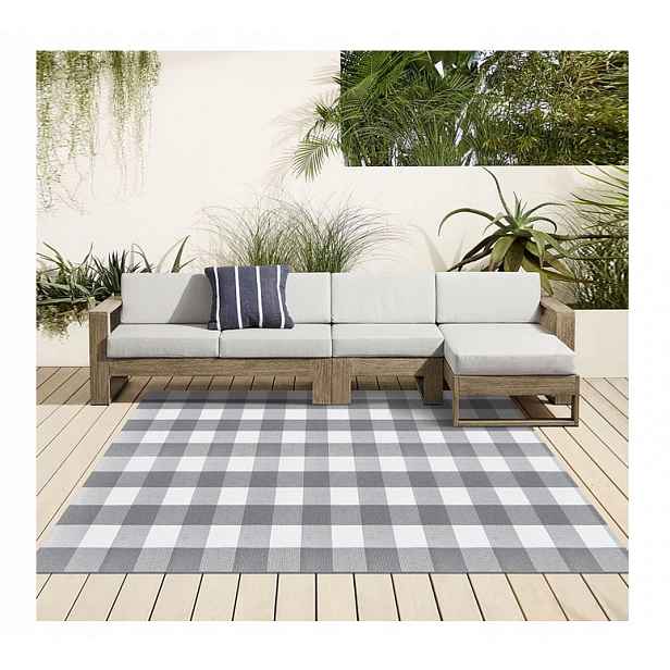 Koberec na terasu do obývacího pokoje 120 x 180 cm Krátké štětiny Šedá mřížka
