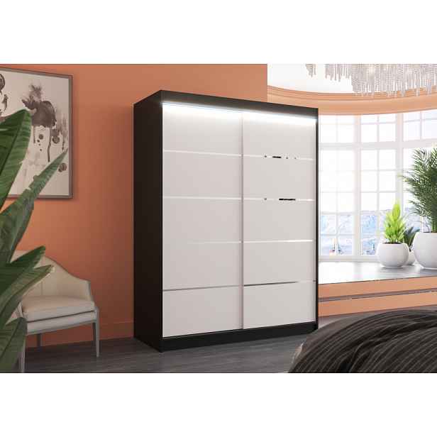 Šatní skříň s LED osvětlením 150 cm FAKRIA - černá / bílá