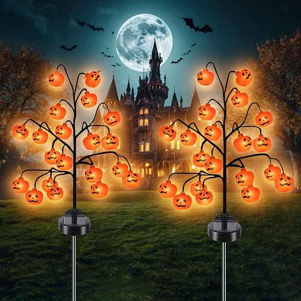 Solarni Světýlka Na Zahradu Halloween 2x Dýně 20 Led, 2 Režimy, Voděodolné
