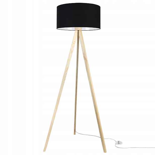 Stojací Lampa Podlahová Trojnožková Dřevo S Stínítkem Pro Obývací Pokoj Polský Výrobek