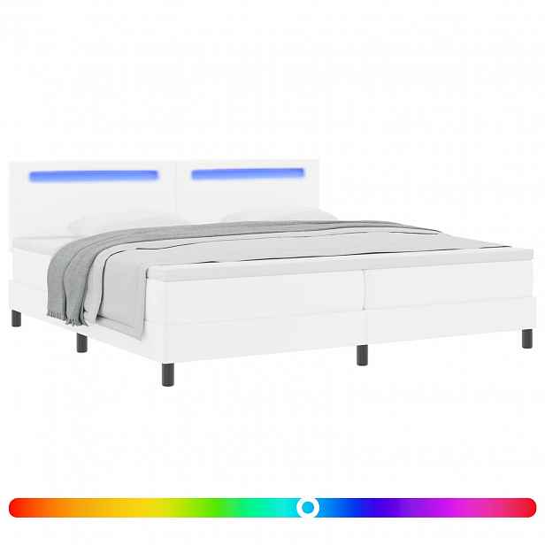 vidaXL Postel s boxspringem s LED pásky Bílá 200 x 200 cm Umělá kůže