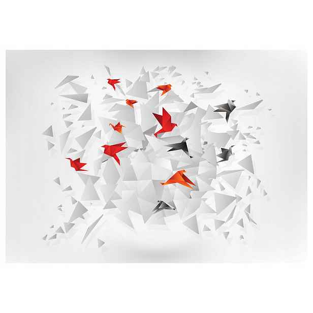 Vliesová fototapeta Ptáci Origami Geometrie šedé pozadí 300x210 lepidlo