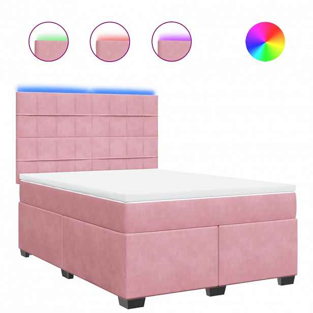 vidaXL Box spring postel s matrací růžová 160x200 cm samet