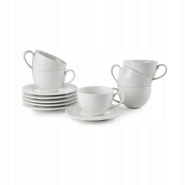 Bílé Šálky S Podšálky 240 ml, porcelánové Na Kávu 6 Ks. Tudor England