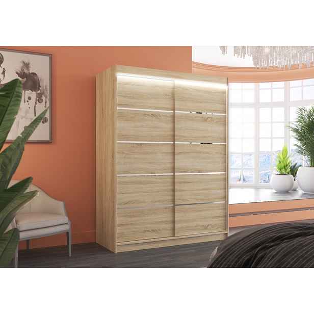 Šatní skříň s LED osvětlením 150 cm FAKRIA - dub sonoma