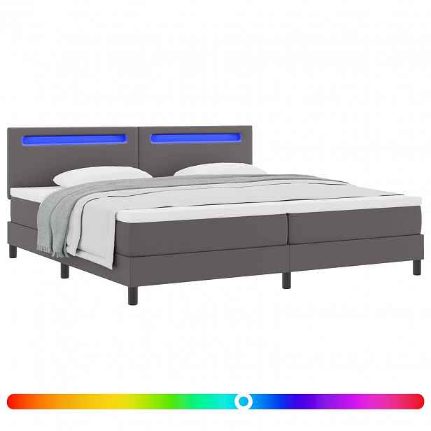 vidaXL Postel s boxspringem s LED pásky Šedá 200 x 200 cm Umělá kůže