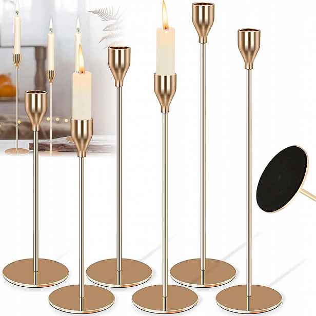 Kovové Svícny Zlaté Sada 6 Kusů Vysoký Exkluzivní Glamour Lesk