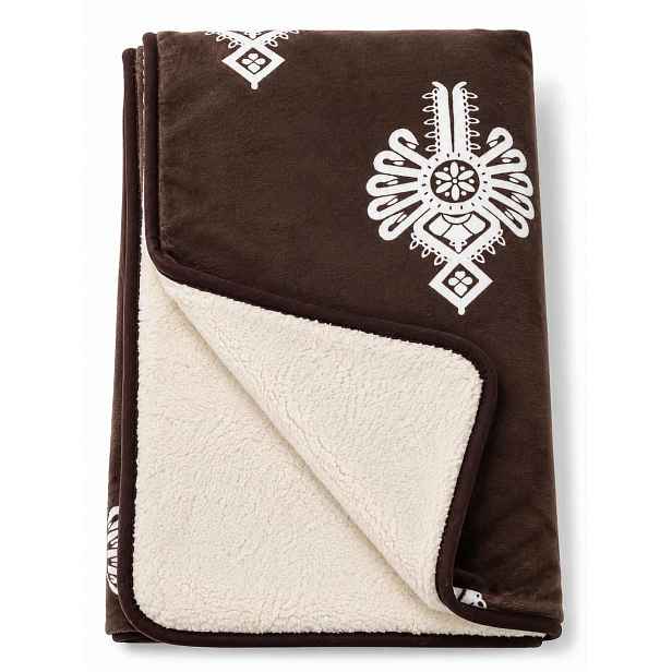 Deka oboustranná z vlny fleece velký 220 x 200 cm Pletenina 450 g/m2 hnědá