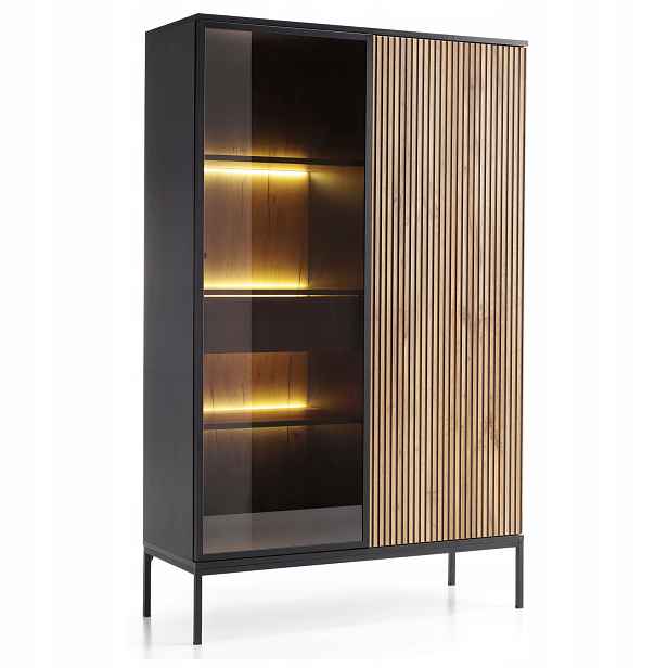 Komodee Vitrína Laval WTSZ104 Černý dub wotan, Led, skleněné dveře
