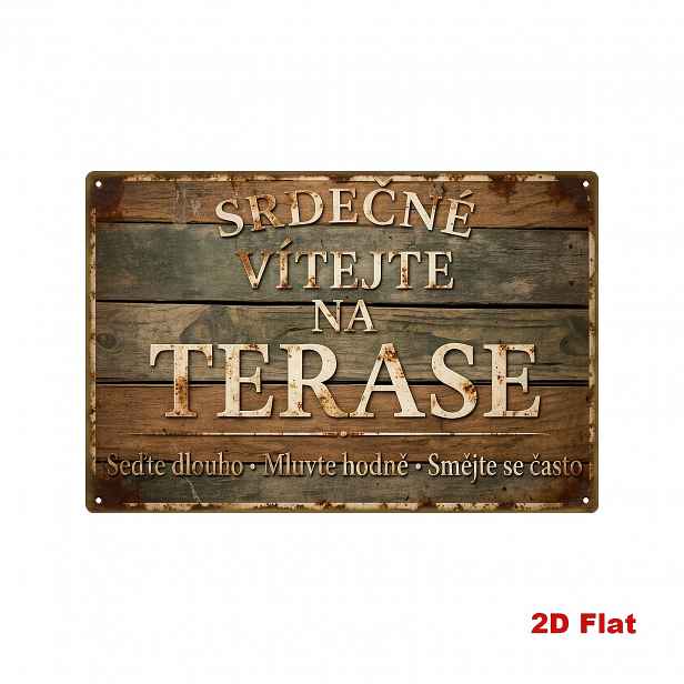 TEMU 2D plochá 1ks vintage česká kovová cedule, 20X30 cm železná cedule, s uvítáním na terasu a nápisem Warm Reminder, dřevěným vzorem, vhodná pro