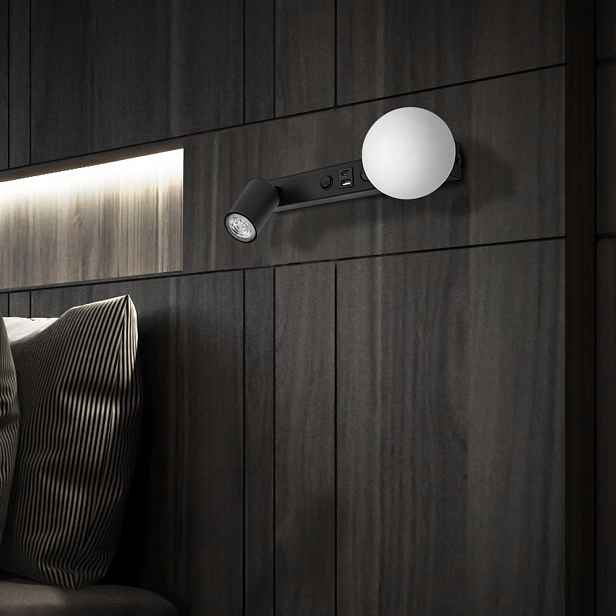 Nástěnné svítidlo Tk Lighting Vox Černo-bílé Usb GU10 G9 Skleněné IP20 10152