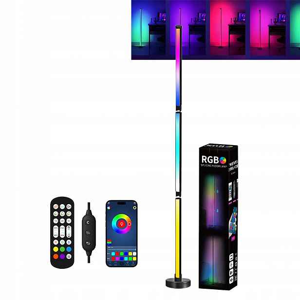 Podlahová Rohová Stojací Lampa Rgb Led Dálkový Ovladač Aplikace Music Sensor 120 CM