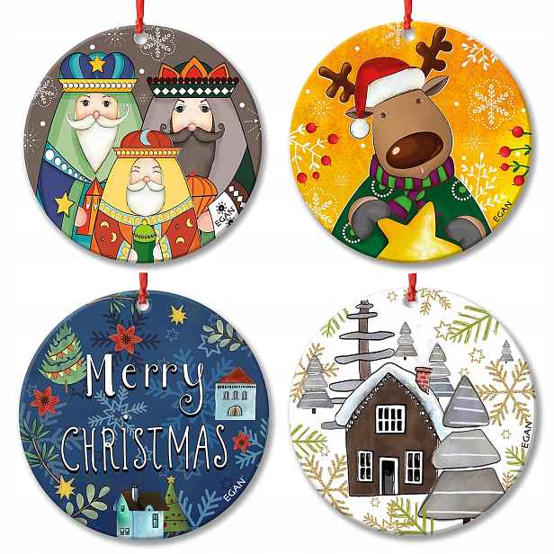 Sada 4 přívěsků na vánoční stromeček 7,5 cm 3 Králové, Sob, Merry Christmas,