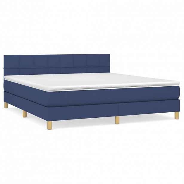 vidaXL Box spring postel s matrací modrá 160x200 cm textil
