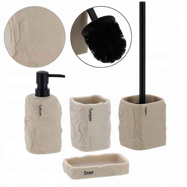 Komplet Do Koupelny Wc 4 ks Stylový Koupelnový Set Akcesoria Béžový