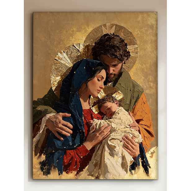 obraz na plátně Svatá rodina Zlatá 60 × 80 cm Dárek k Vánocům