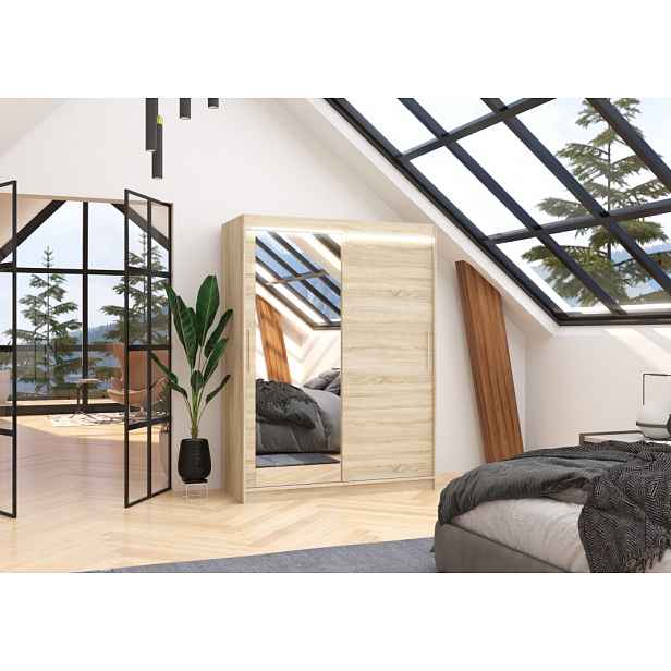 Skříň se zrcadlem a LED osvětlením 150 cm DAKRIA - dub sonoma
