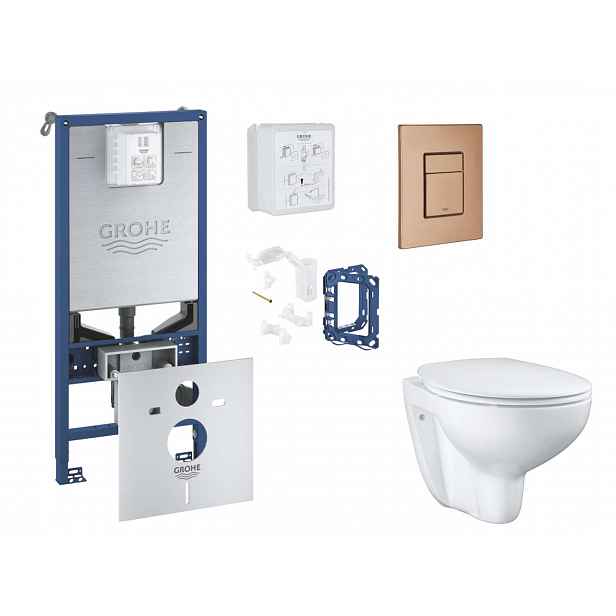 Grohe Rapid SLX - Set předstěnové instalace, klozetu, sedátka SoftClose, tlačítka Skate Cosmopolitan a sady pro vhazování tablet, kartáčovaný Warm Sun