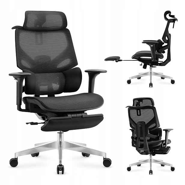 Kancelářská židle s podnožkou Ergonomická, Nastavitelná, otočná, látková Mesh