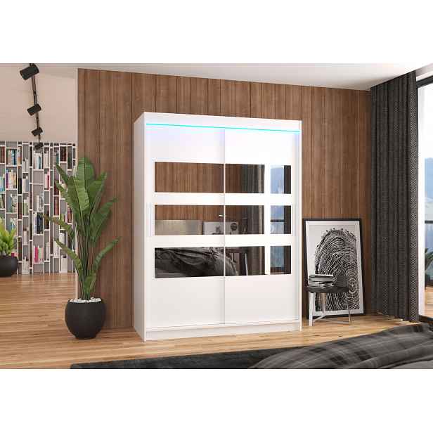 Zrcadlová šatní skříň s LED osvětlením 150 cm GAMRA - bílá