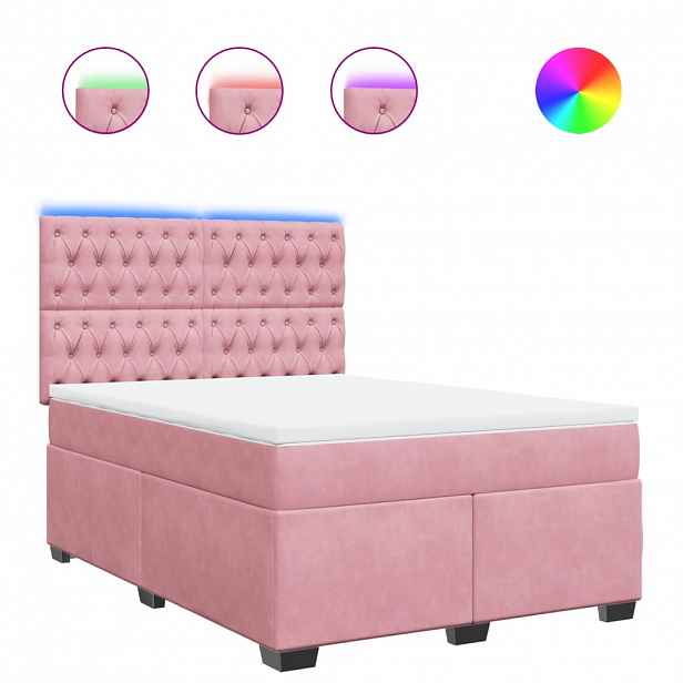 vidaXL Box spring postel s matrací růžová 160x200 cm samet