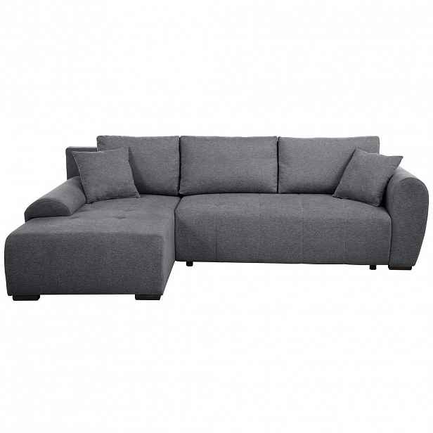 Beautysofa ROHOVÁ ROZKLÁDACÍ POHOVKA Dallas s úložným prostorem, 255 cm, tmavě šedá, levá, velurová látka