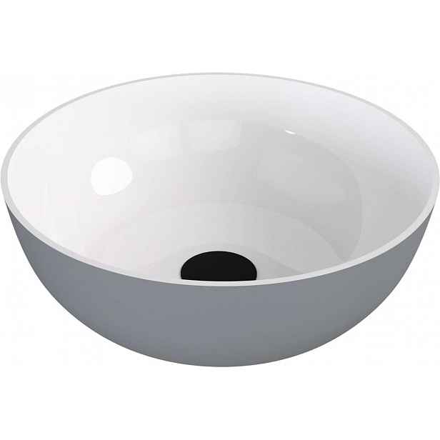 Polysan Banera - Umyvadlo na desku, průměr 39 cm, bez přepadu, bez otvoru pro baterii, matná šedá/bílá 14337.32