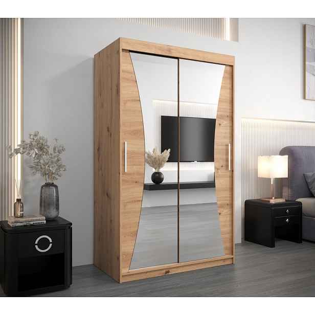 Šatní skříň se zrcadly VAIANA - šířka 120 cm, dub artisan