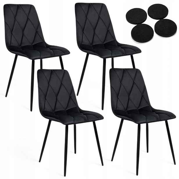 Velurové Křeslo x4 ks Čalouněné Velvet Křesla Do Obývacího Pokoje Černé Loft