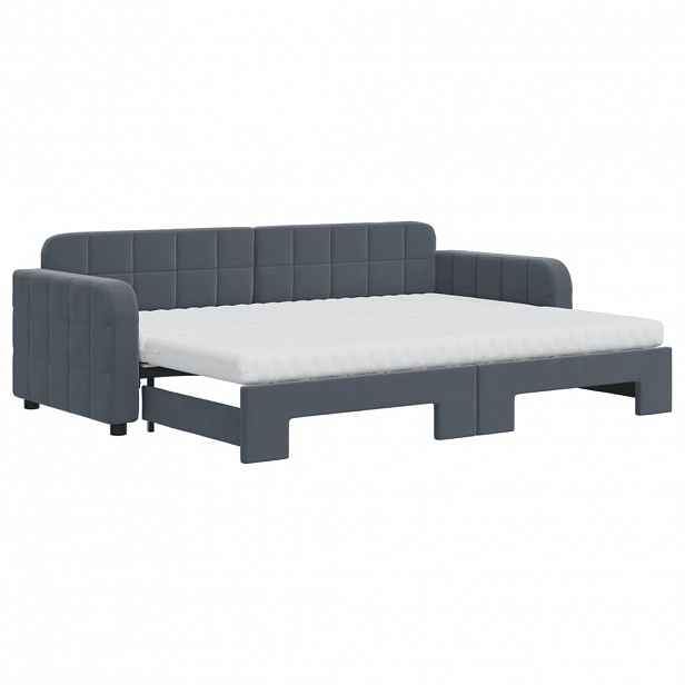 vidaXL Válenda s přistýlkou a matracemi tmavě šedá 80 x 200 cm samet