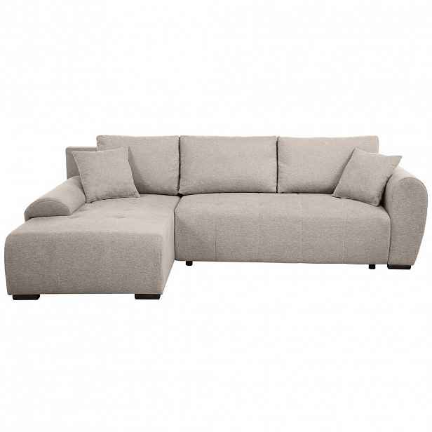 Beautysofa ROHOVÁ ROZKLÁDACÍ POHOVKA Dallas s úložným prostorem, 255 cm, béžová, levá, velurová látka