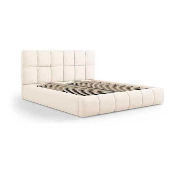 Krémová čalouněná dvoulůžková postel s úložným prostorem s roštem 140x200 cm Bellis – Micadoni Home