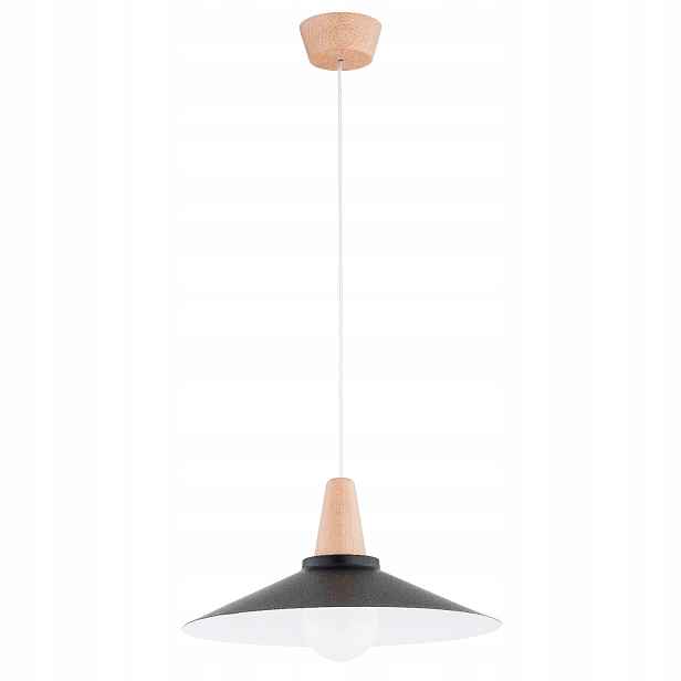 Alfa Závěsná lampa Skandinávská dřevěná Černá Stínidlo Nilan E27 15W