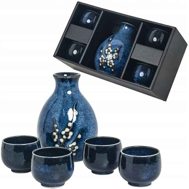 Modrá sada pro podávání japonského saké Hana Blue 5 prvků