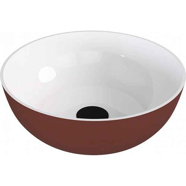 Polysan Banera - Umyvadlo na desku, průměr 39 cm, bez přepadu, bez otvoru pro baterii, matná hnědá/bílá 14337.72