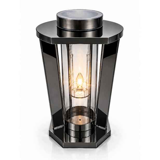 Solární Led skleněná Hřbitovní Svíčka Premium hrobová lucerna Grafit kaple 30cm LS6