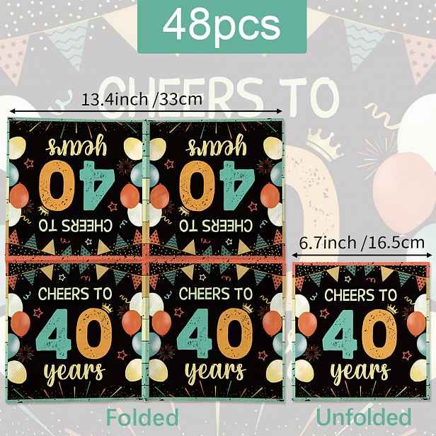 TEMU Barevné papírové utěrky v balení listů, trendy retro papírové utěrky s 40. narozenin, ubrousky. Jednorázové párty ubrousky, vhodné pro oslavy,