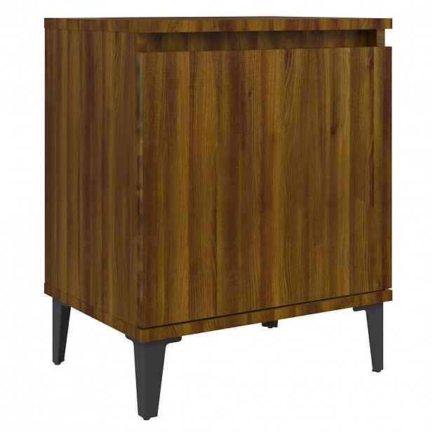 vidaXL Noční stolek s kovovými nohami hnědý dub 40 x 30 x 50 cm