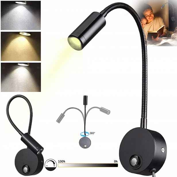 Led Nástěnná Lampa Na Čtení Noční Lampa Do Ložnice S Regulací Dotyku 3W