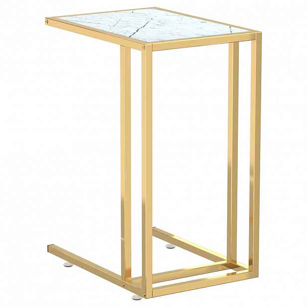 vidaXL Stolek na notebook bílý mramor 50 x 35 x 65 cm tvrzené sklo