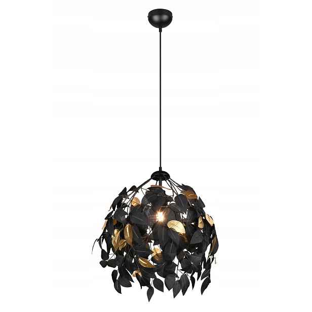 Závěsná lampa lustr černá a zlaté listy Rl