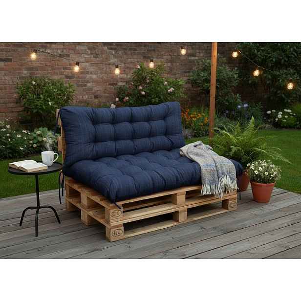 Paletové prošívané sezení DENIM PIETRO SET - sedák 120x80 cm, opěrka 120x40 cm, color 04A tmavě modrá, Mybesthome