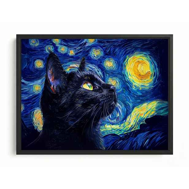 Obraz Rám American Box Olej Van Gogh Hvězdná Noc Černá Kočka 80x60