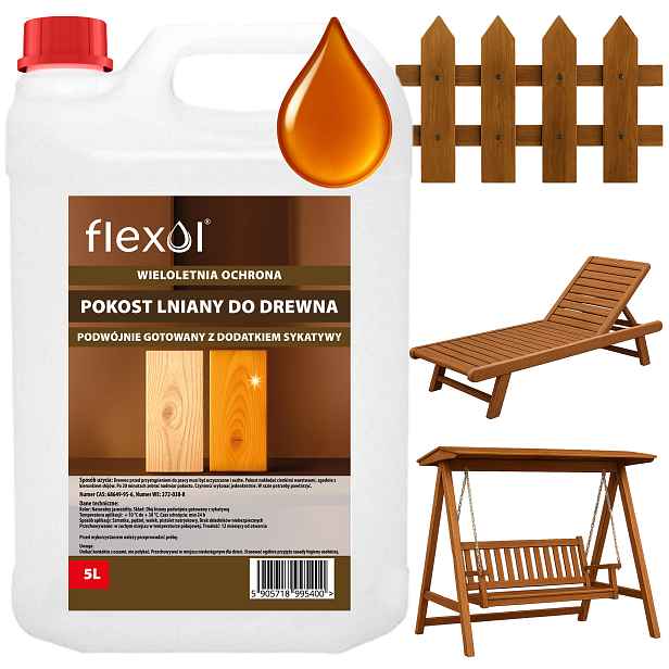 Impregnat Na Dřevo 5L Ekologický Lněný Pokost Výkonný Trvanlivý Flexol
