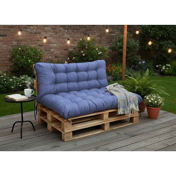 Paletové prošívané sezení DENIM PIETRO SET - sedák 120x80 cm, opěrka 120x40 cm, color 06 světle modrá, Mybesthome