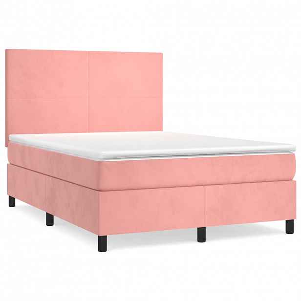 vidaXL Box spring postel s matrací růžová 140x200 cm samet