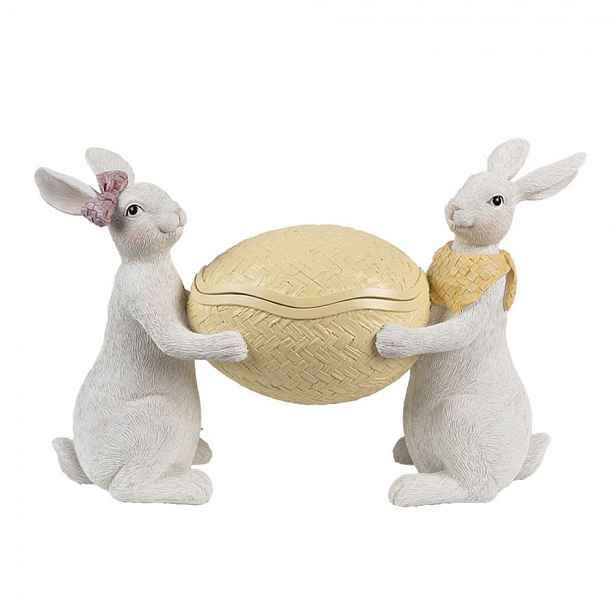 Dekorace šperkovnice králíci nesoucí žluté vajíčko - 29*10*18 cm Clayre & Eef