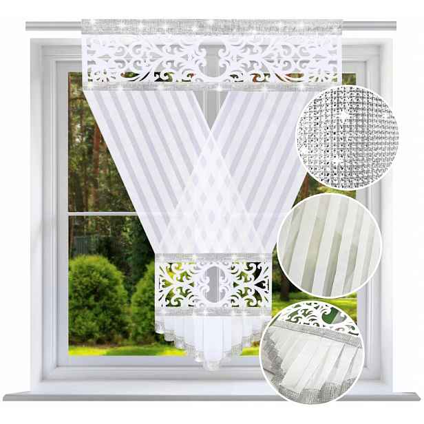 Hotová záclona Ažur 160x120 Panel se zirkony plst do obývacího pokoje, glamour záclony