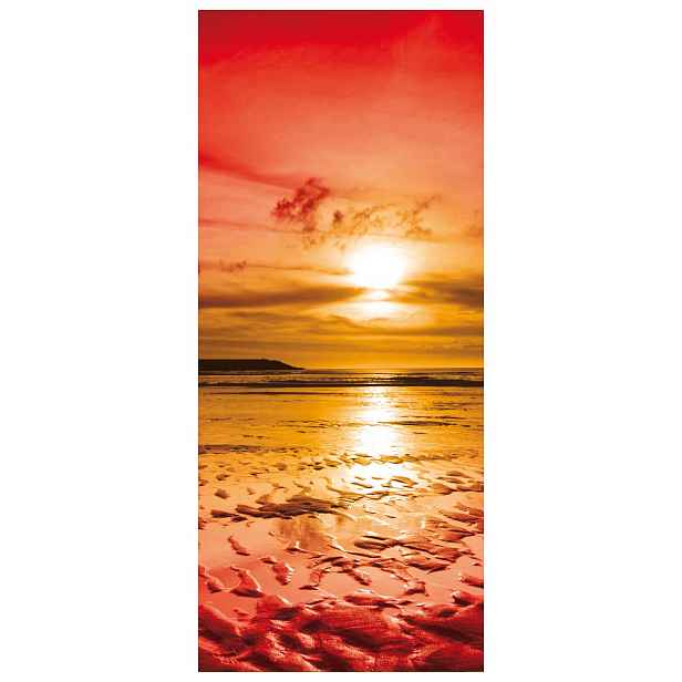 Samolepka Fototapeta Západ slunce nad oceánem pláž obloha v ohni 91x211